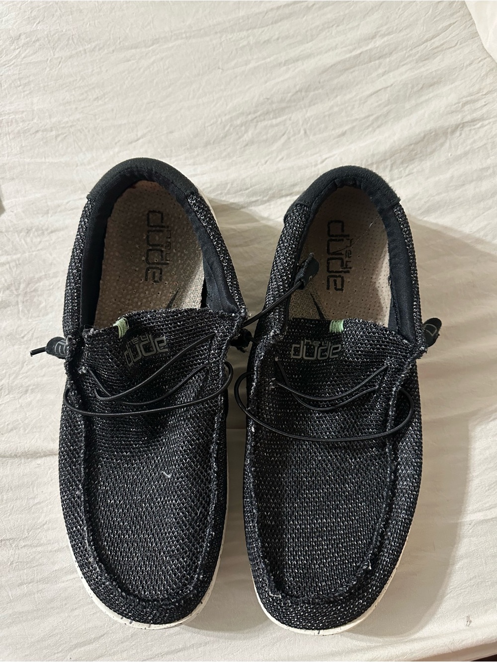 Hey Dude Black Woven Slip-On Loafers with Elastic Laces